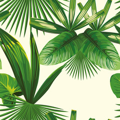 Tropical leaves seamless white background
