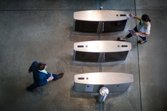 Overhead view of security gates 
