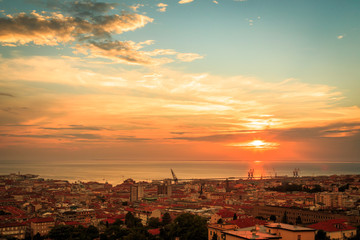 sunset on the city of Trieste