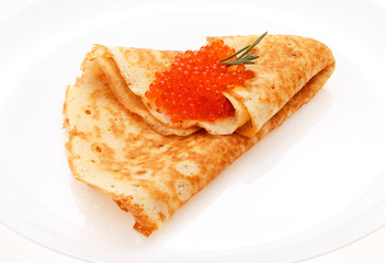 Serving pancakes on the plate.