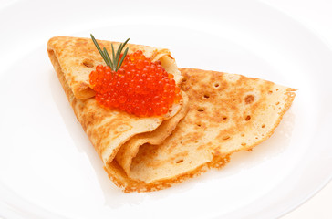 Serving pancakes on the plate.