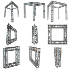 Steel truss girder rooftop frame construction set. 3d render isolated on white