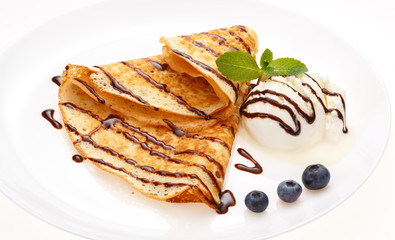 Serving pancakes on the plate.