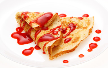 Serving pancakes on the plate.