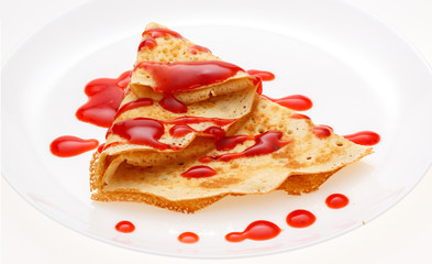 Serving pancakes on the plate.
