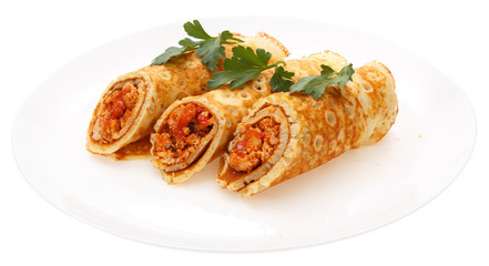 Serving pancakes on the plate.