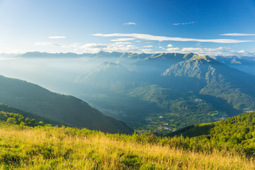 Hiking on peaks of Italian mountains with beautiful view to the lake Como