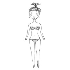 Cute Pretty Adorable Beautiful Girl in Bikini. Outline