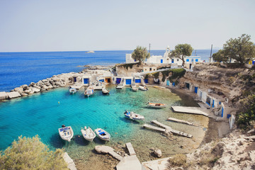 Fototapeta na wymiar Beautiful fishing village Mandrakia, Milos island, Cyclades, Greece