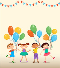 Fototapeta na wymiar children are jumping ob summer background bunner cartoon funny vector character. illustration