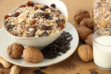 Müsli mit Milch im Schälchen