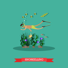 Trip to Egypt, snorkeling concept vector flat illustration