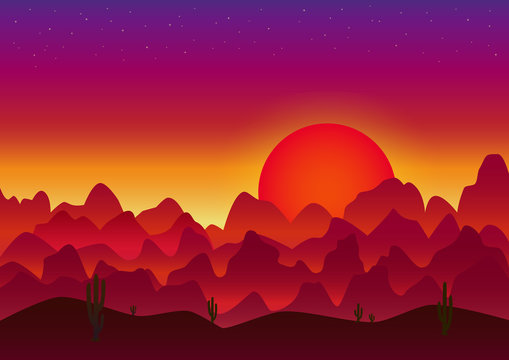 red sunset in the arabian desert