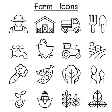 Farming & Agriculture icon set in thin line style