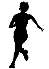 Woman athletes on running race on white background