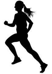 Woman athletes on running race on white background