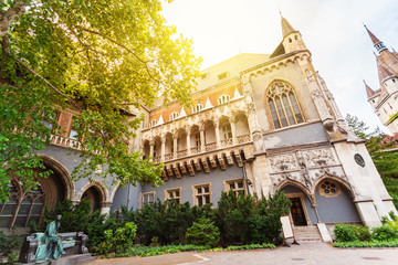 Vajdahunyad Castle with beautiful sunlight in the City Park of Budapest, Hungary.