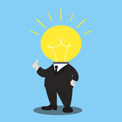 have idea, great idea action, little idea man, businessman with light bulb head character, creative idea of businessman, vector illustration