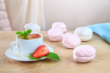 marshmallow mint tea with strawberries