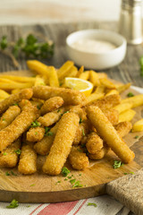 Deep Fried Fish Sticks with French Fries