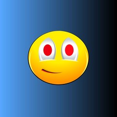 Fototapeta premium Smiling emotion with red eyes on a blue background