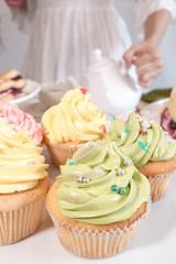 Colorful Cupcakes served at tea party