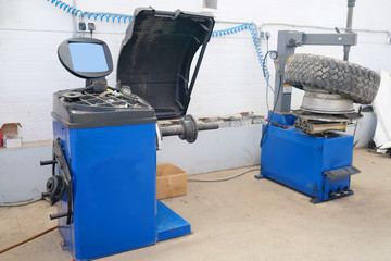 Tire shop equipment in a work