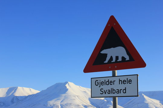 gjelder hele svalbard Achtung Eisbär Schild in Spitzbergen