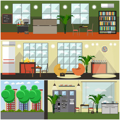 Vector set of university interior posters, banners in flat style