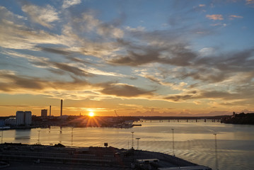 A beautiful sunset at port of Stockholm