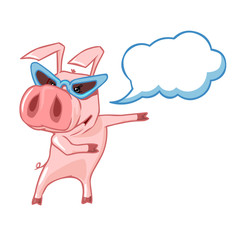 Pig with glasses with a caption cloud