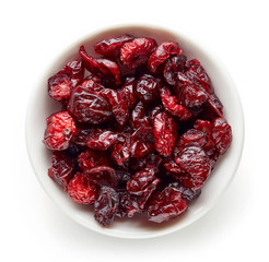Bowl of dried cranberries from above