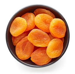 Bowl of dried apricots from above