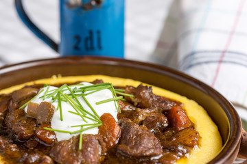 Beef Stew with Mushrooms, Carrots and Corn Polenta