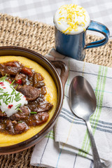 Beef Stew with Mushrooms, Carrots and Corn Polenta