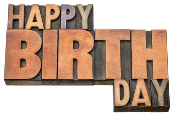 Happy Birthday word abstract in wood type