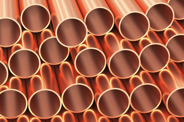 Many copper pipes industrial background