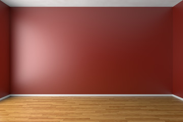 Empty red room with parquet floor