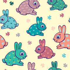 Seamless pattern with rabbits.