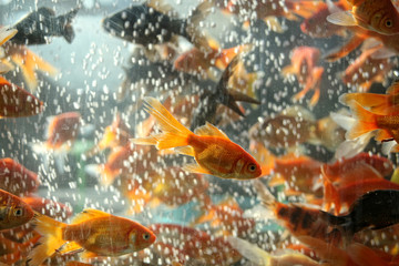 Obraz na płótnie Canvas close up shot of goldfish in aquarium 