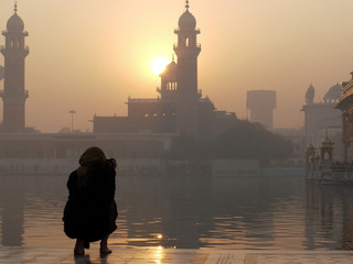 Tourist at Golden Temple Amritsar at Sunrise