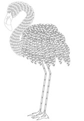 Fantastical Bird coloring book. Amazing flamingo