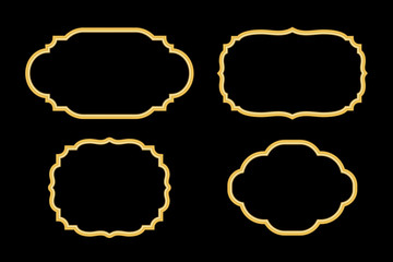 Fototapeta premium Gold frames. Beautiful simple golden design. Vintage style decorative border, isolated on black background. Deco elegant object. Empty copy space for decoration, photo, banner Vector illustration