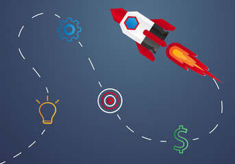 Start up concept , rocket launch , step by step