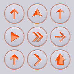 Orange arrow on gray buttons. 3d icons set