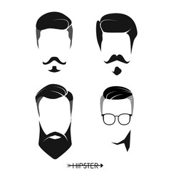 Set of hipster man haircuts, beards, mustaches. Simple design for logo, silhouette. Vector illustration. - 141058857