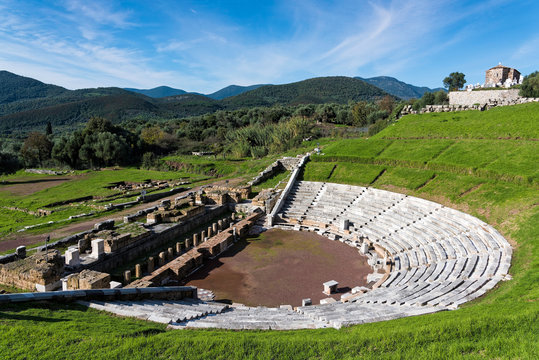 The Theatre in the archaeological site of ancient Messene in Peloponnese, Greece