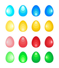 Set of stylized easter eggs made of concentric ovals with a gradient gradient in different directions