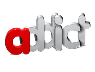 3D Word Addict over white background.