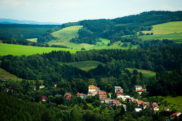 Fototapeta na wymiar aerial view of town in the mountain